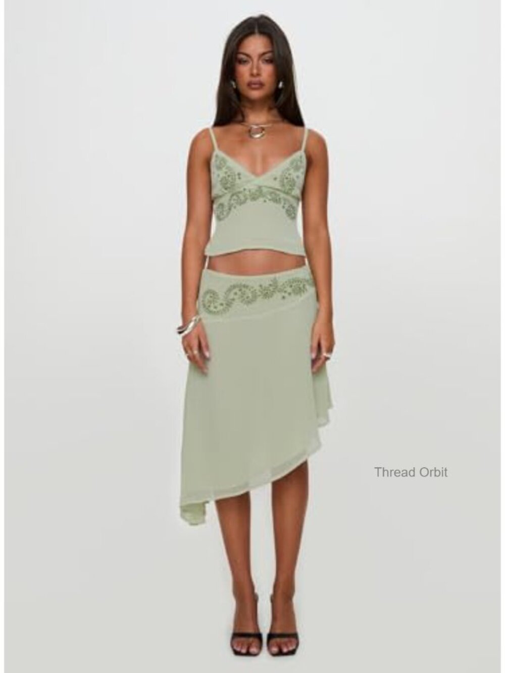 Princess Polly Pappilion Asymmetrical Midi Skirt, Embroidered, Sheer, - Picture 6 of 6